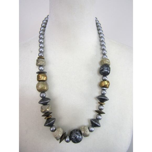 Silver Gold Tone Beaded Necklace 24" Boho Cottagecore Grunge Chunky Whimsigoth - Picture 1 of 6